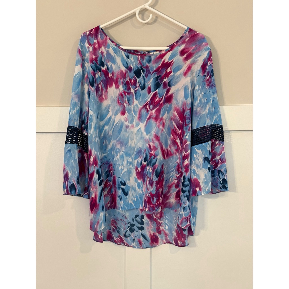 Tie Dye Blouse XL Blue Pink Purple Long Sleeve Top